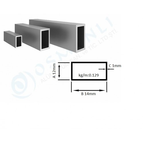 Alüminyum Kutu Profil 12mm X 14mm Et Kalınlık 1mm Alüminyum Kutu Profil 12mm X 14mm Et Kalınlık 1mm